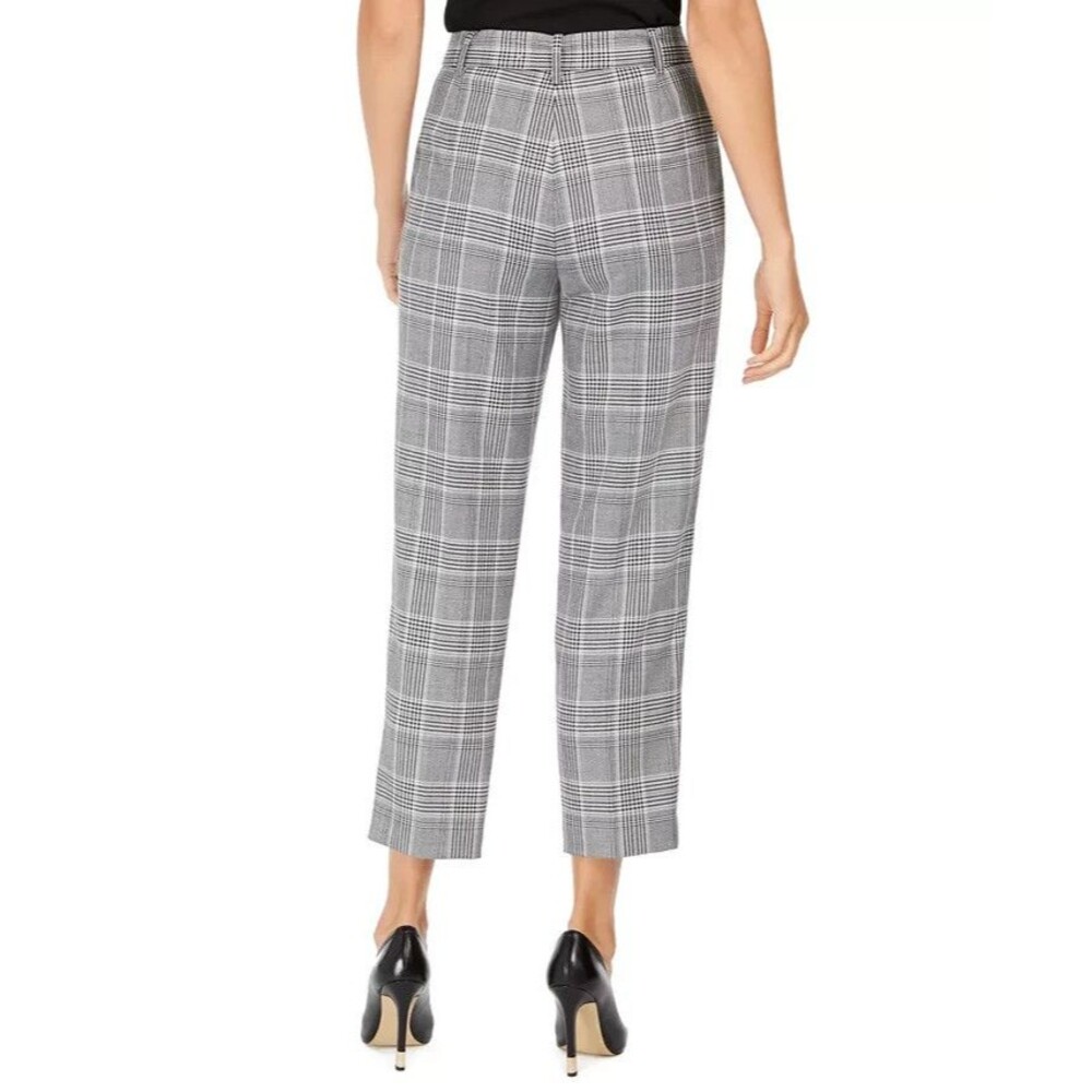 Calvin Klein White Blue Plaid Pleated Belted Pants (look at Last Picture) Sz 14P - Picture 3 of 5